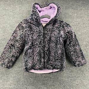 American Widgeon Coat Kid 6 Faux Fur Purple Black Full Zip Hoodie Outdoor Jacket